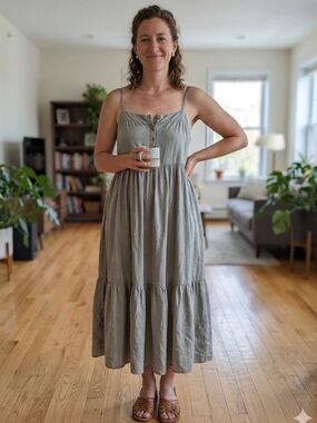 Hem & Thread Sage Green Tiered Spaghetti-Strap Midi Dress